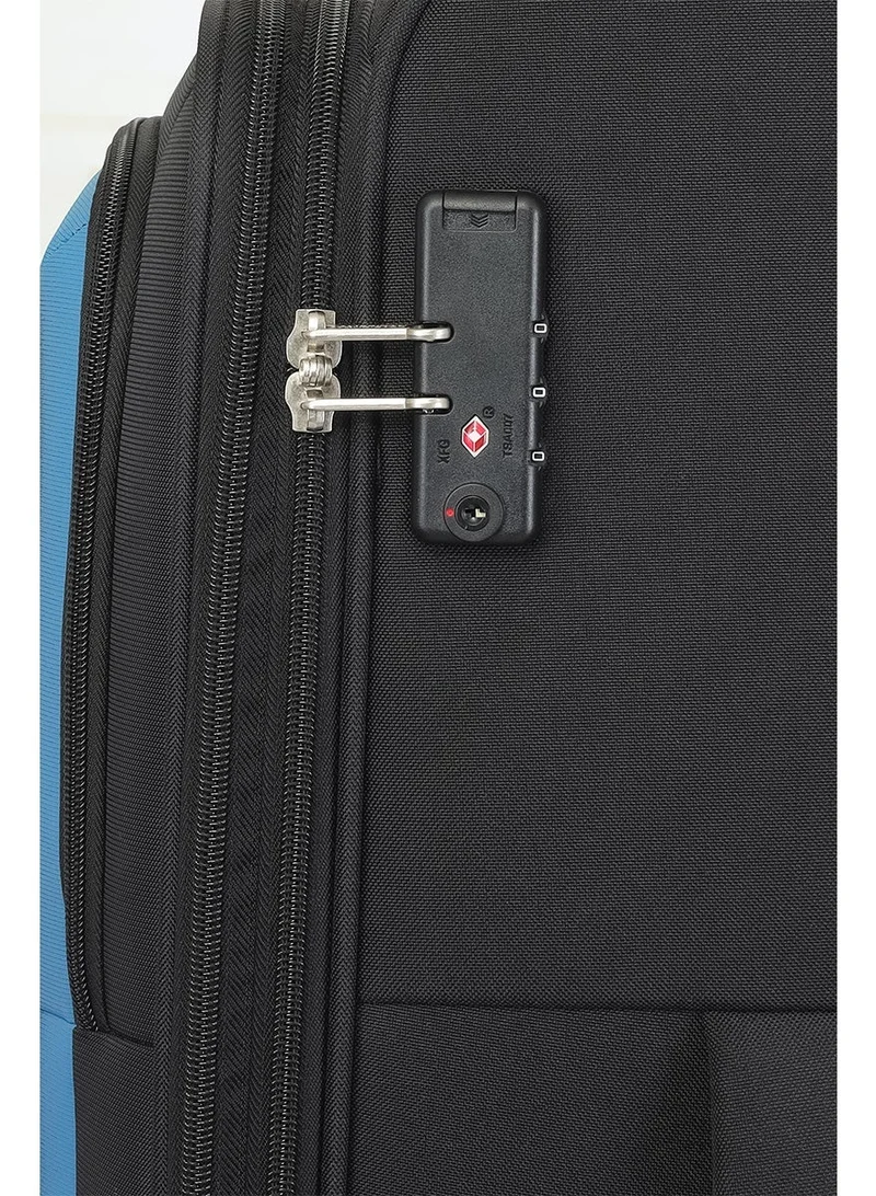 AMERICAN TOURISTER black Seville Suitcase, Check-in Size 81 cm / 30 inch, 4 Wheels, Soft Top, Polyester, Black|TSA Lock|Front Storage Compartment|Inner Mesh Zippered Pocket - 3 Years International Warranty  | Best Price UAE